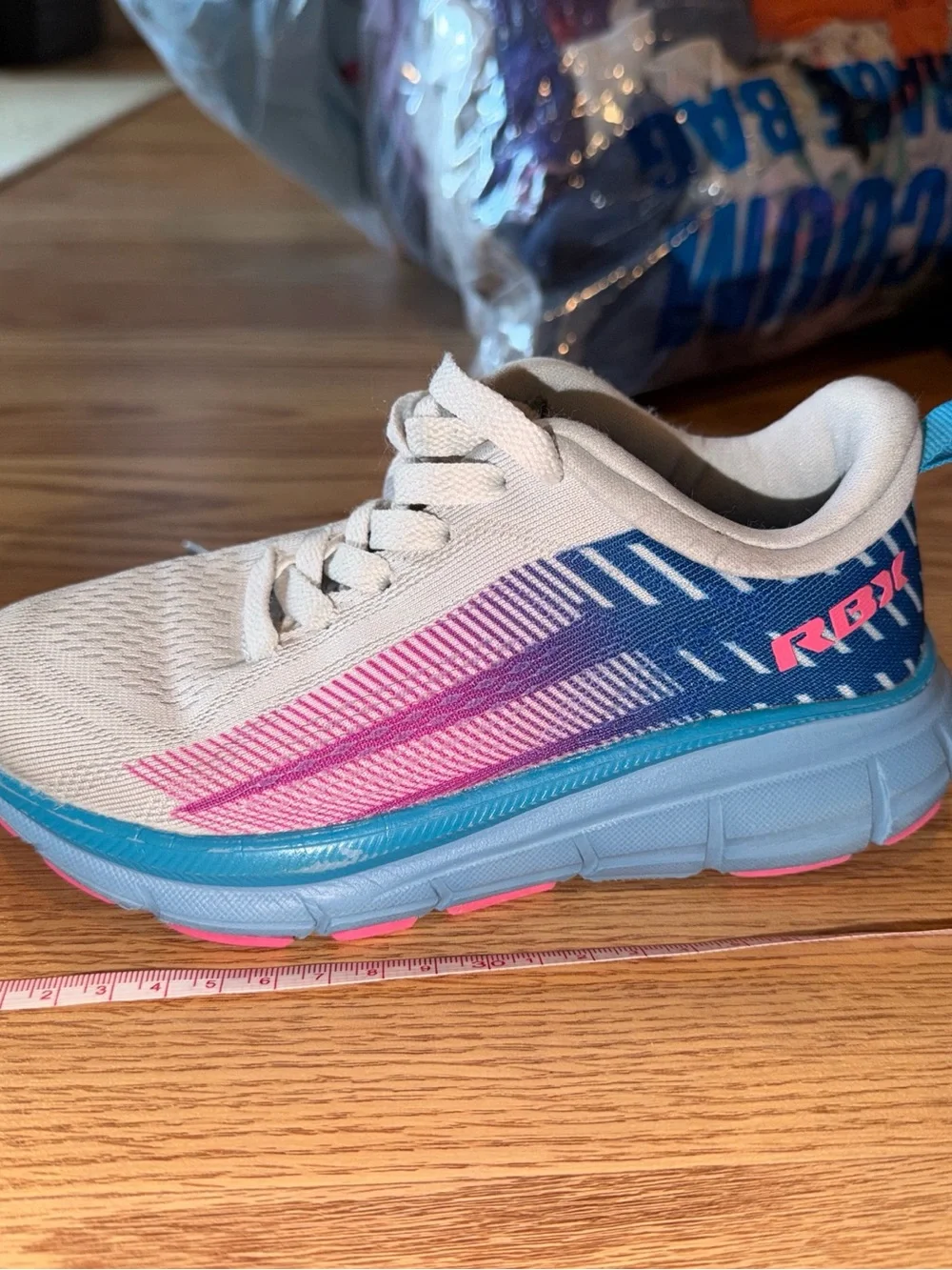 RBX Girls Athletic Sneakers - Light Gray with Blue & Pink Accents size 1